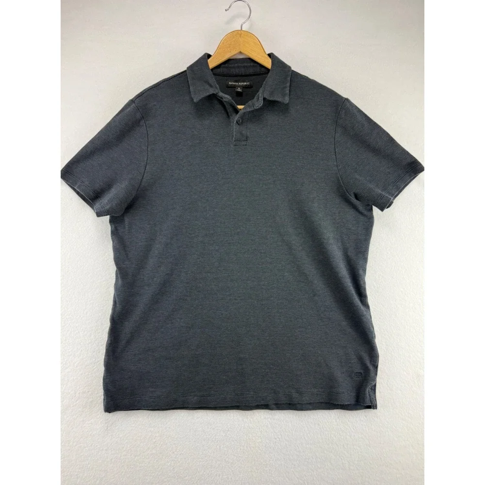Banana Republic Polo‎ Shirt Mens XL Charcoal Gray Textured Short Sleeve Casual